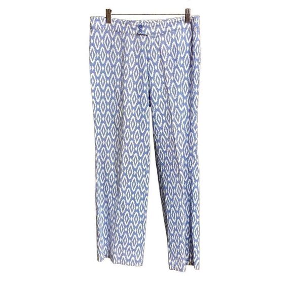 Willi Smith Blue & White  Aztec Linen Blend Pants Size 6 - Picture 1 of 6